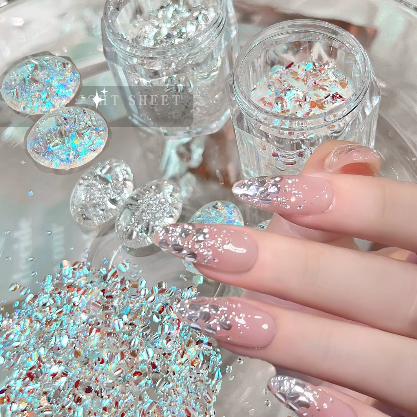 1/2 boîtes 3D argent scintillant Nail Art fée flocons Laser irisé Ultra-mince éblouissant ongles paillettes manucure Decoratio