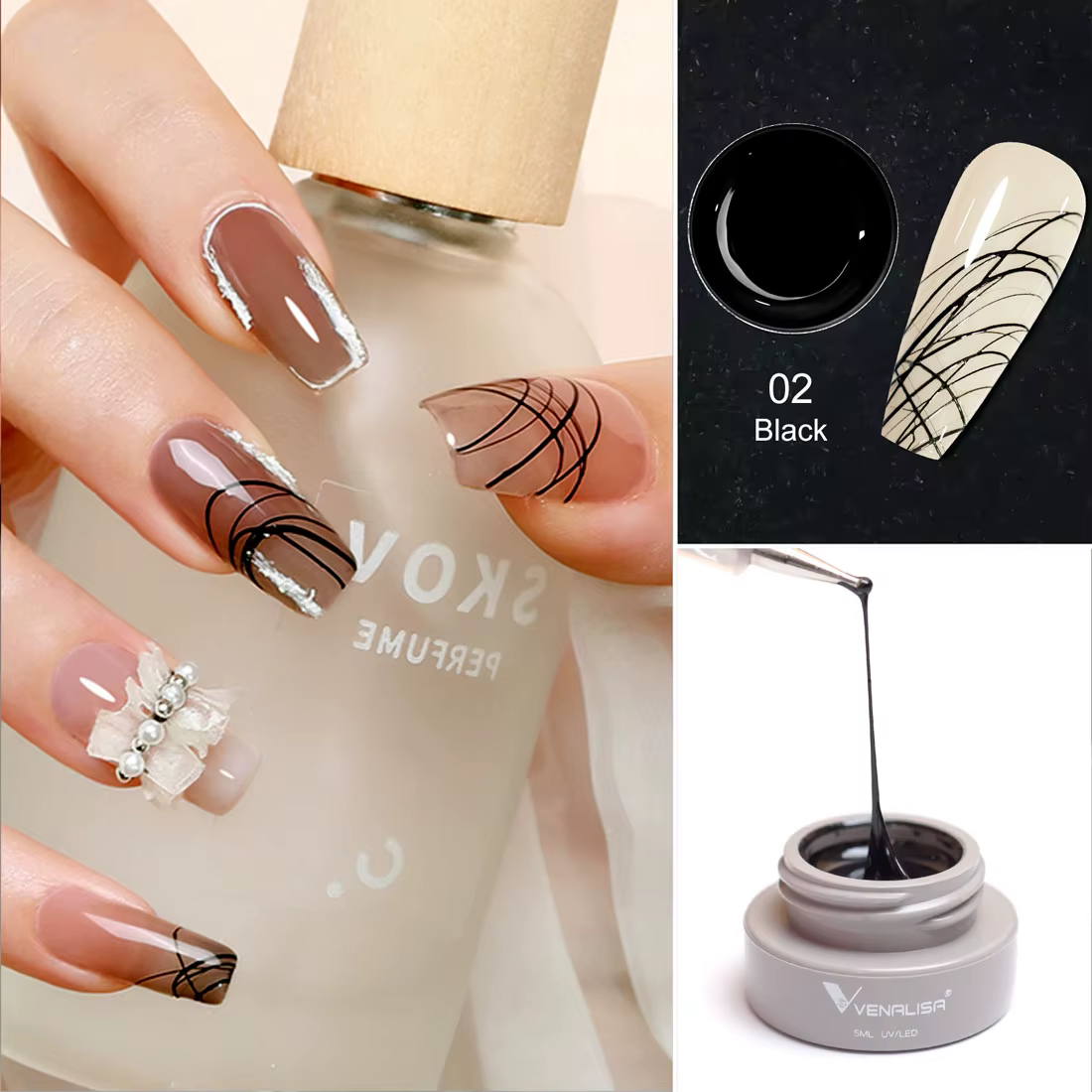 VENALISA Spider Gel Web Vernis Peinture Liner Soak Off UV LED Nowipe Ongles Manucure Noir Blanc Rose Or Argent Couleur Laque