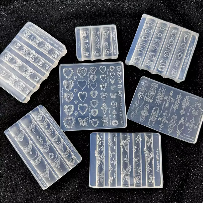 Moule à ongles en acrylique 3D transparent, motif Cœur Baroque, Collier Français, Papillon, Fleur, pour décoration d'ongles DIY et manucure