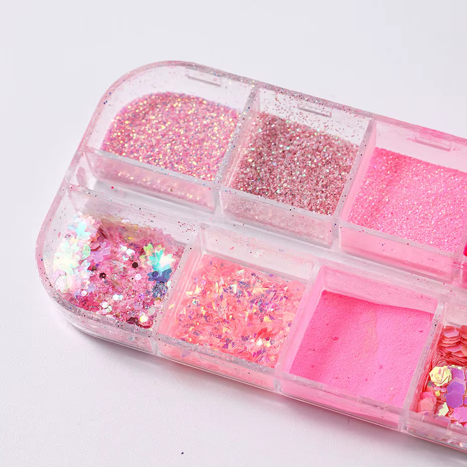 Poudre à ongles à paillettes rose