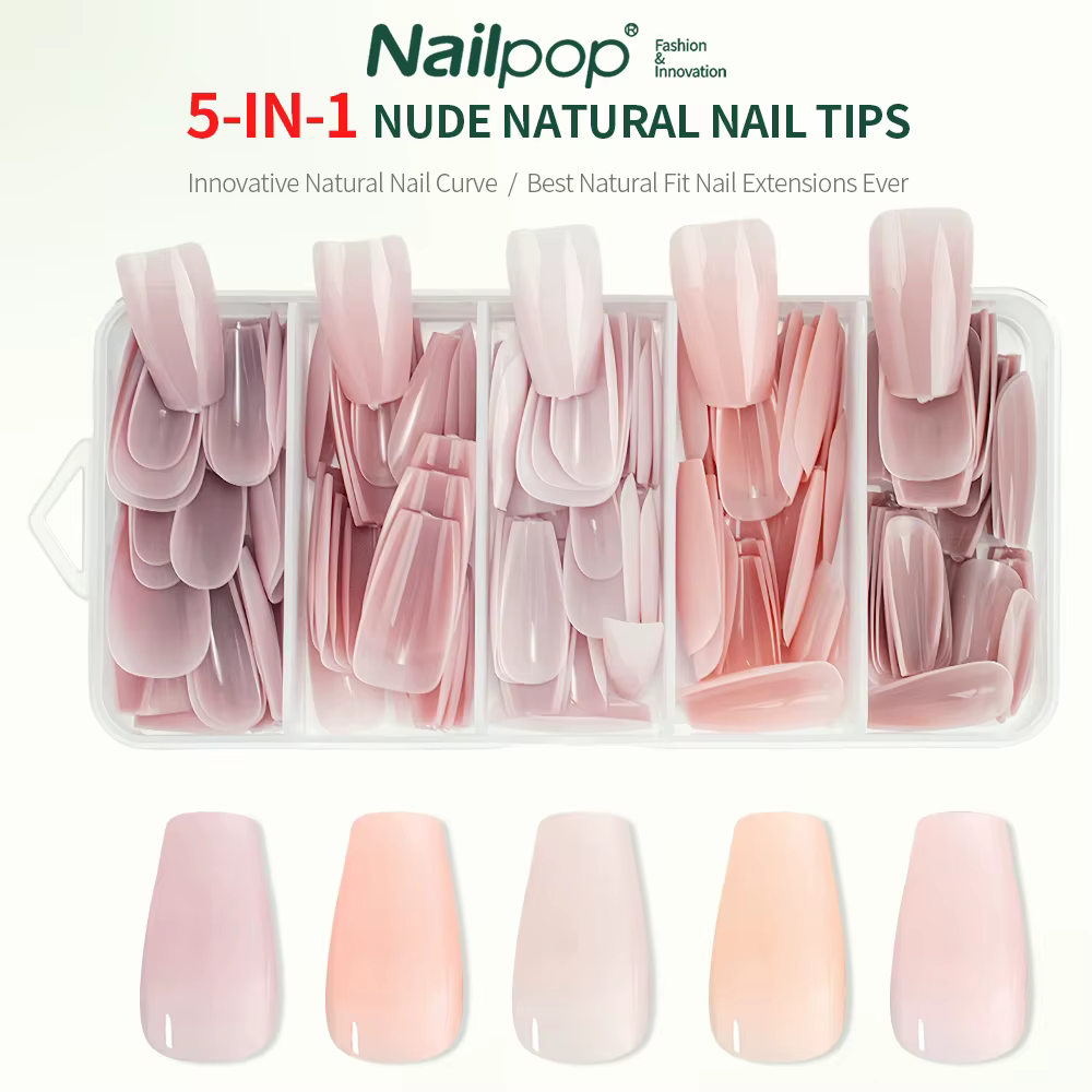 Nailpop 3-en-1 nu naturel doux ongles conseils ensemble 140 pièces tons de peau presse