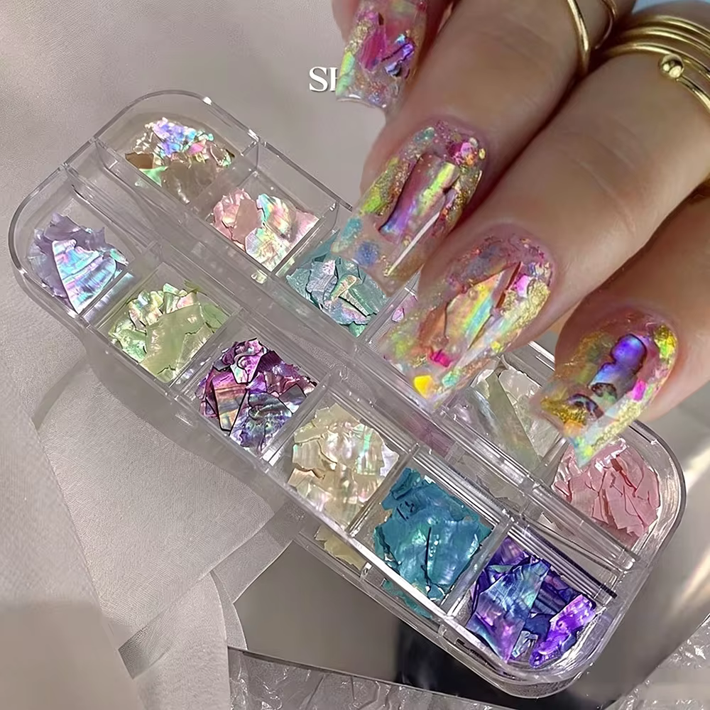 Nail Art Aurora coquille flocons ormeau ongles breloques 3D tranche irrégulière
