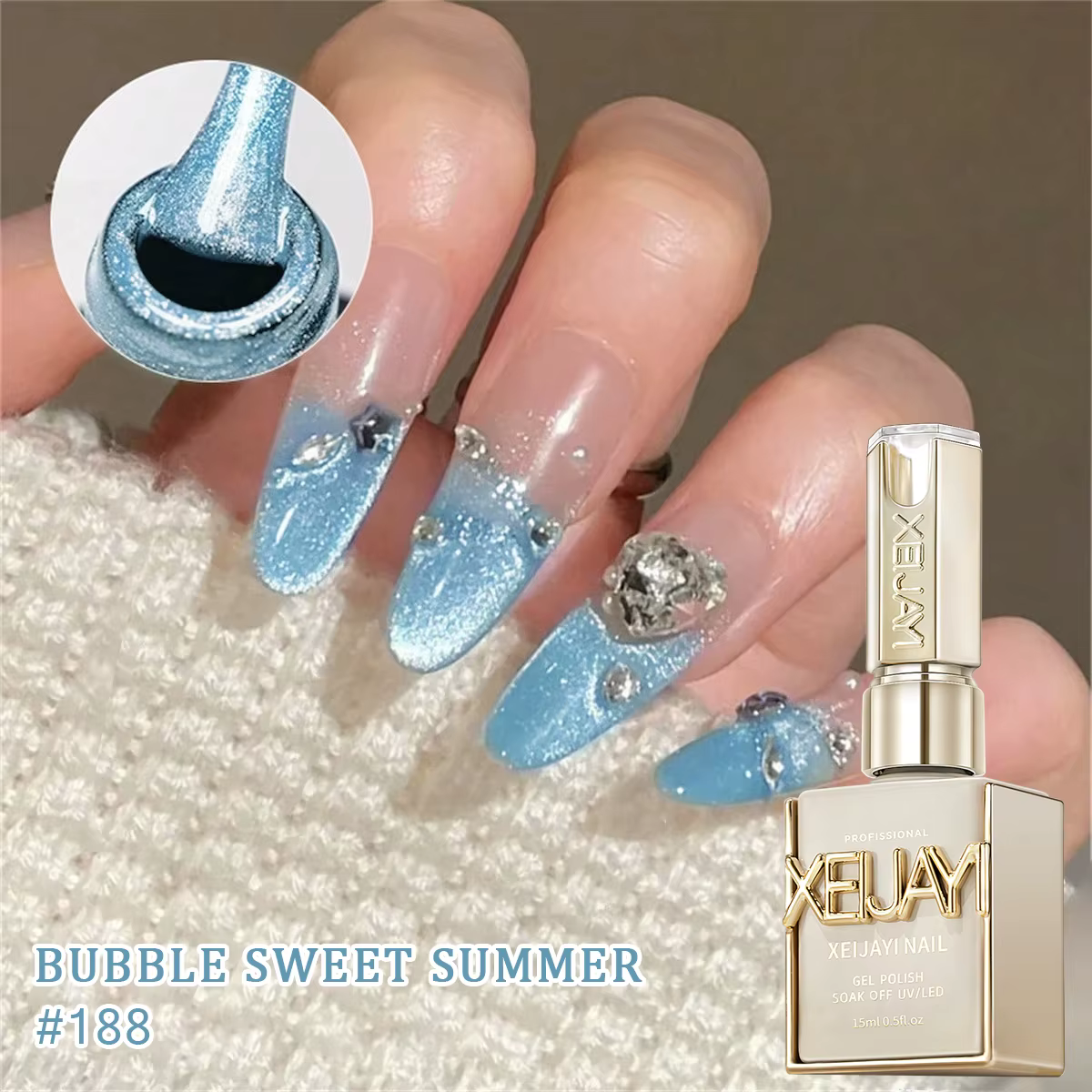 1pc Vernis à ongles gel effet œil de chat bulle douceur estivale