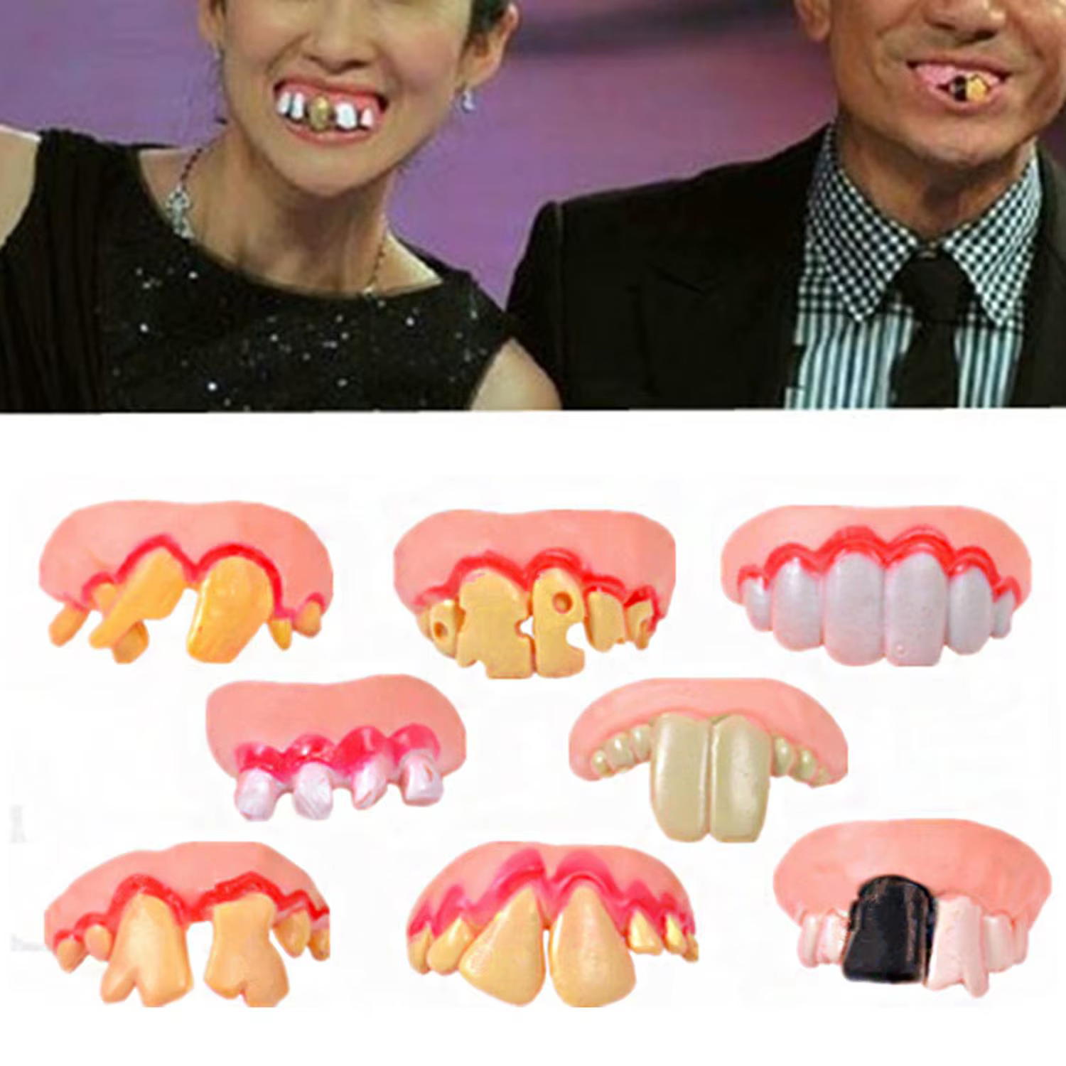 1 paire de fausses dents crocs drôles, accessoire de Costume de Cosplay, fournitures de fête, Halloween Cosplay, prothèses humoristiques, cadeau du poisson d'avril