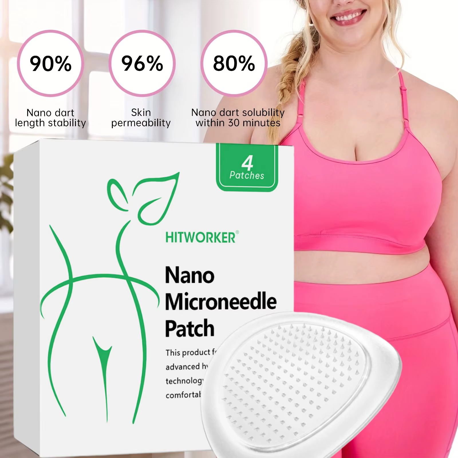 Ensemble de 4 patchs de soin corporel à micro-aiguilles nano, conçus pour un nettoyage complet, sans laisser de résidus, résistants à l'eau et à la transpiration.