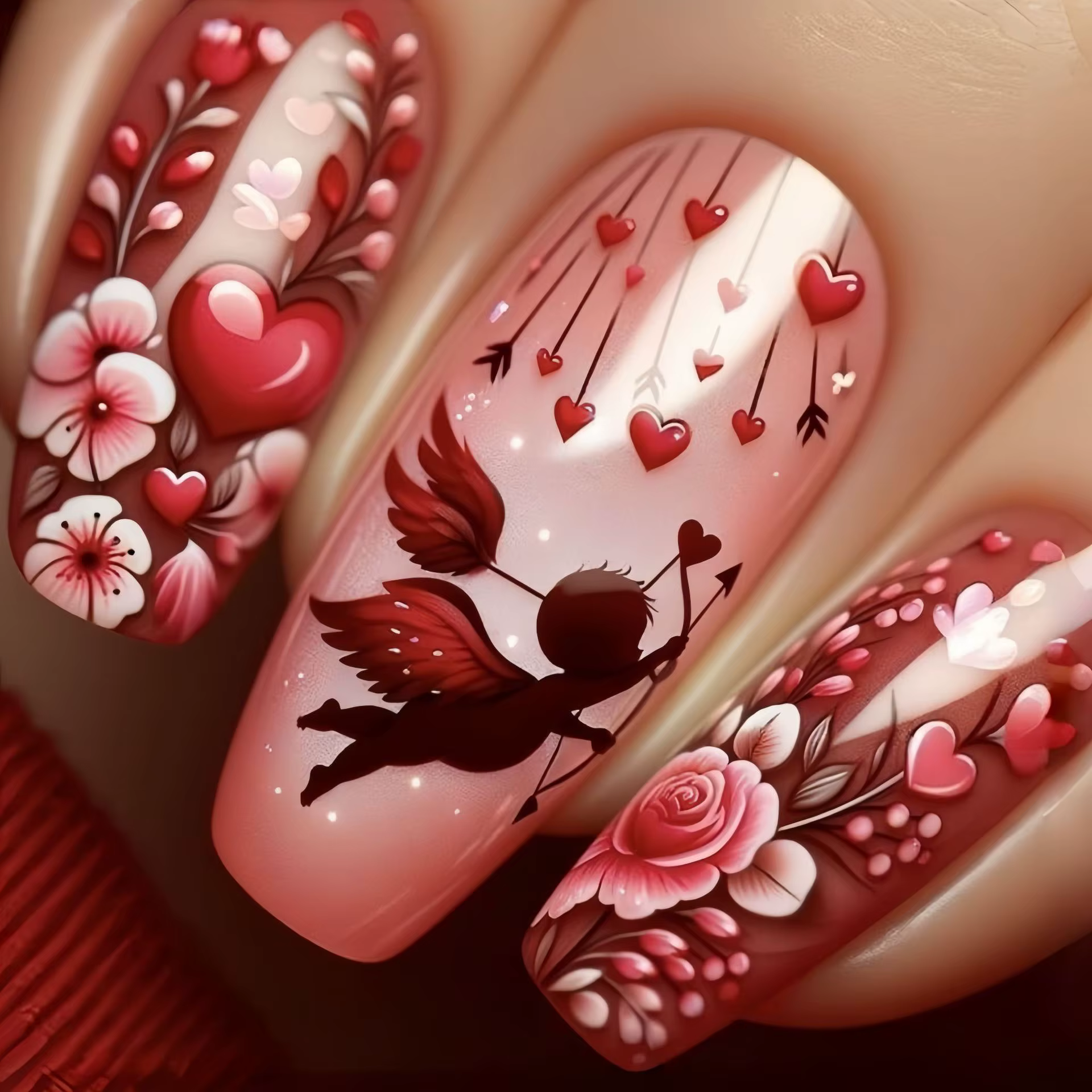 Faux ongles mi-longs pour la saint-valentin