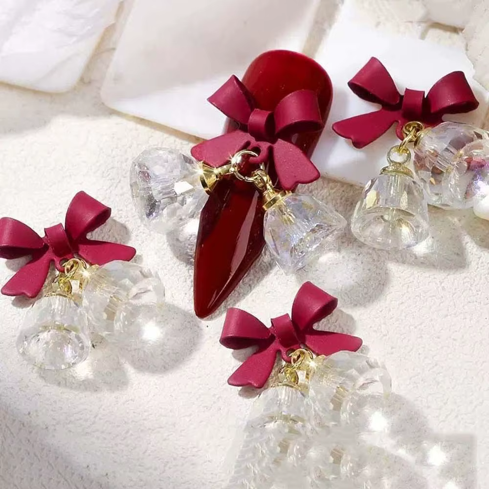 Ornement d'ongles cloches de noël nœud papillon perceuses à ongles