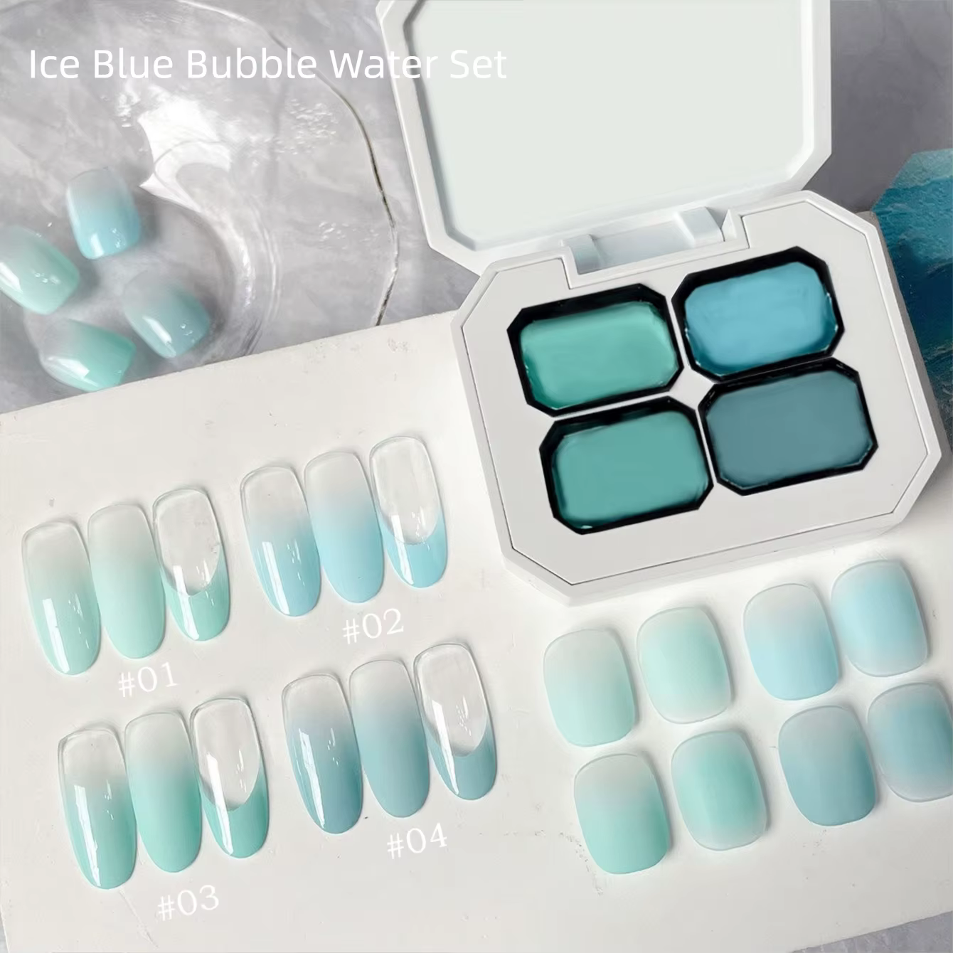 MIANEL 2026 Vernis à ongles gelée transparente menthe bleu vert effet bulles de glacier, longue tenue, haute brillance, pour nail art bleu