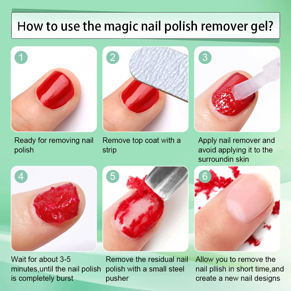 Dissolvant de vernis à ongles Gel magique de 15ml + poussoir à cuticules