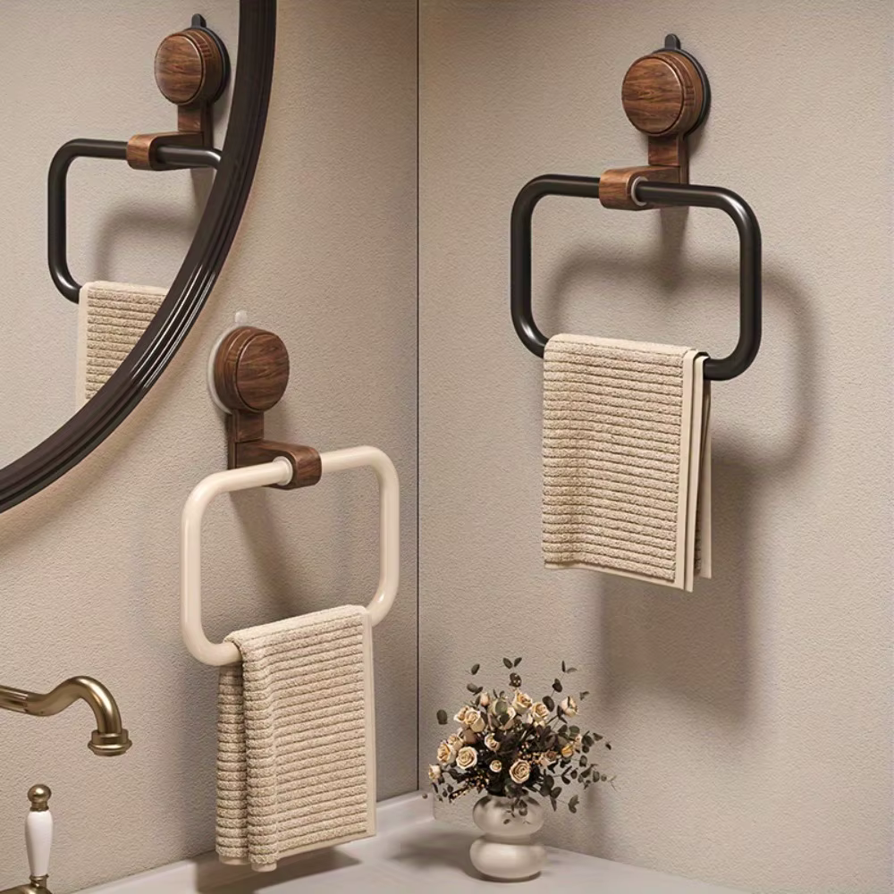 Nouveau porte-serviettes de salle de bain Vintage en bois de noyer étanche porte-serviettes de salle de bain avec support à ventouse anneau de serviettes mural