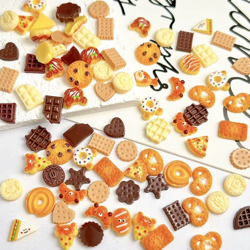 Ours créatif crème glacée chocolat Nail Art accessoires mignon simulé sourire Sandwich étoile Biscuit Dessert ongles