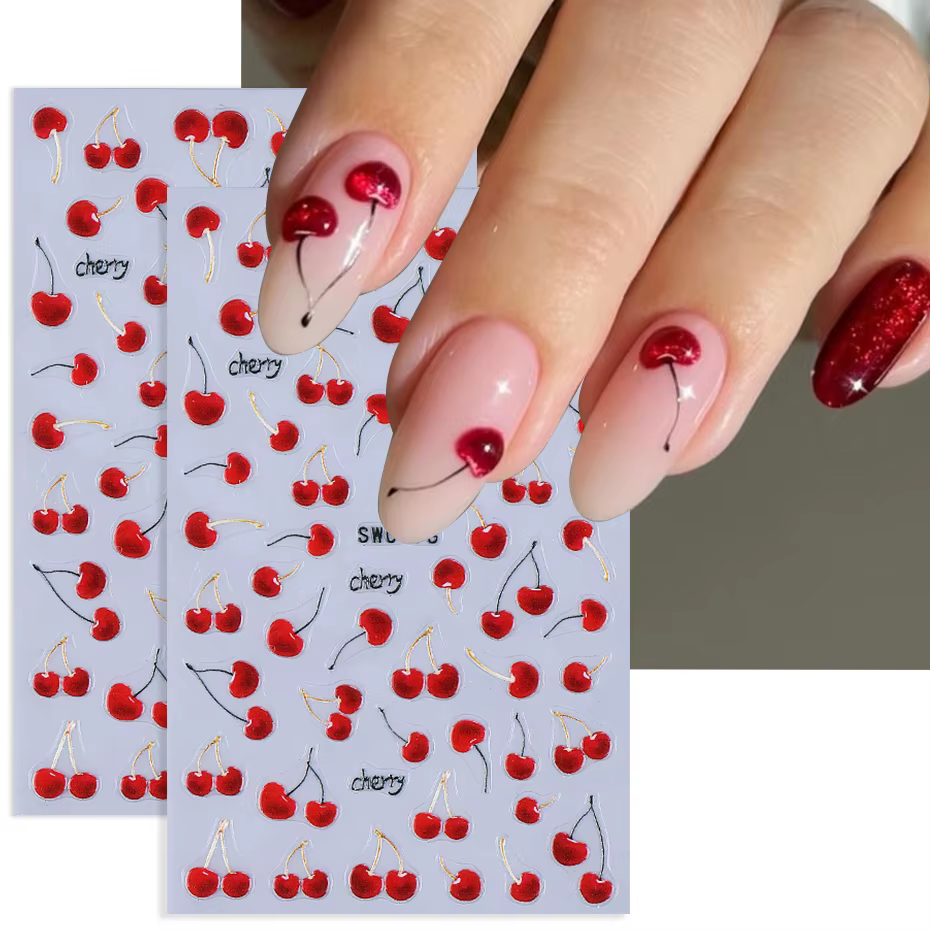 Autocollants pour ongles cerise rouge
