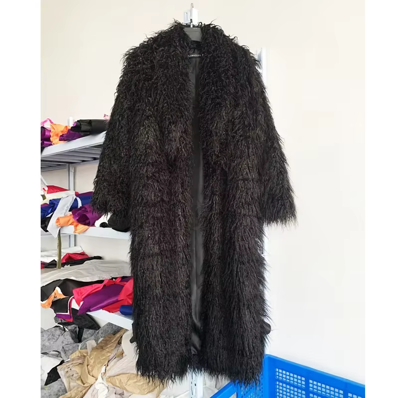 Femmes Imitation mouton fausse fourrure Long manteau Cardigan thermique ample coupe ajustée en peluche manteaux femme veste automne hiver fourrure vêtements d'extérieur