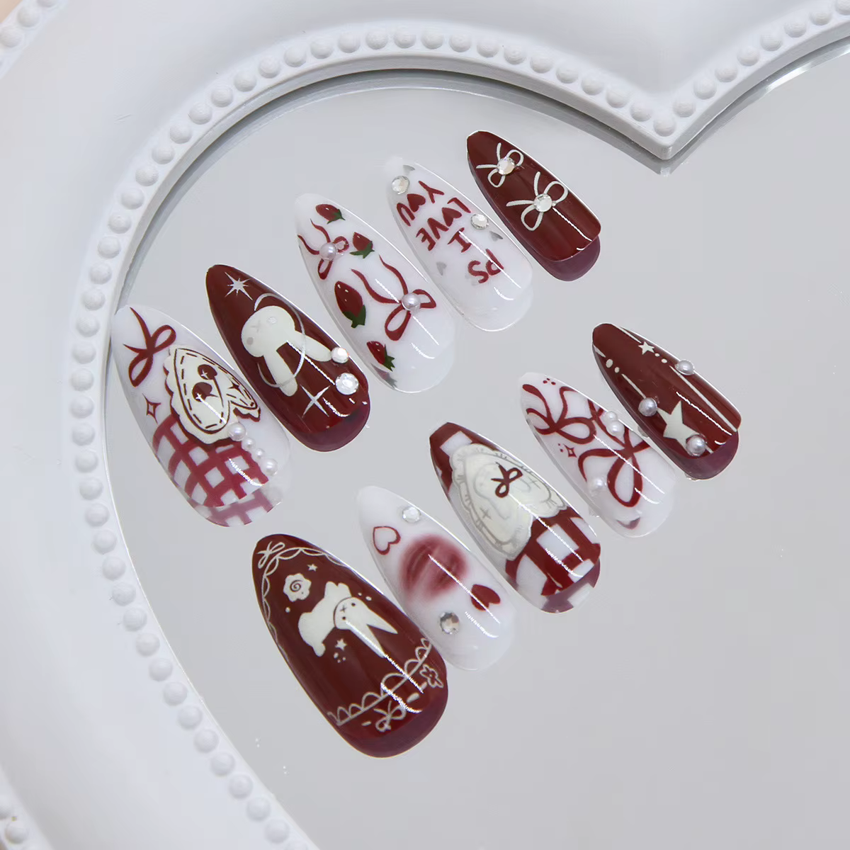 Nail art Lapin et Vin, Faux ongles Nœud Papillon Jeunesse et Douceur