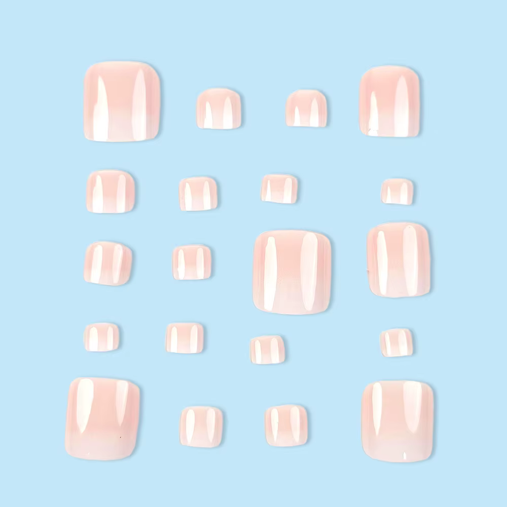 24 pièces ongles d'orteil presse Ons pour femmes court Simple rose blanc dégradé