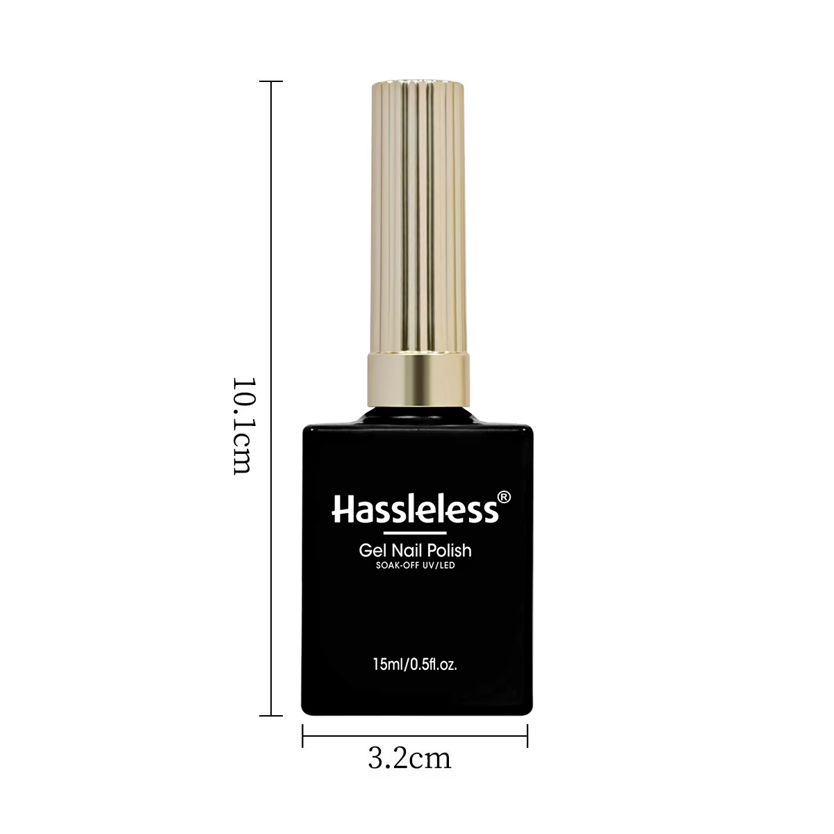 Vernis à ongles UV/LED noir Hassleless 15 ml — finition ultra brillante ; un incontournable pour les passionnés de nail art ; idéal pour les manucures françaises.