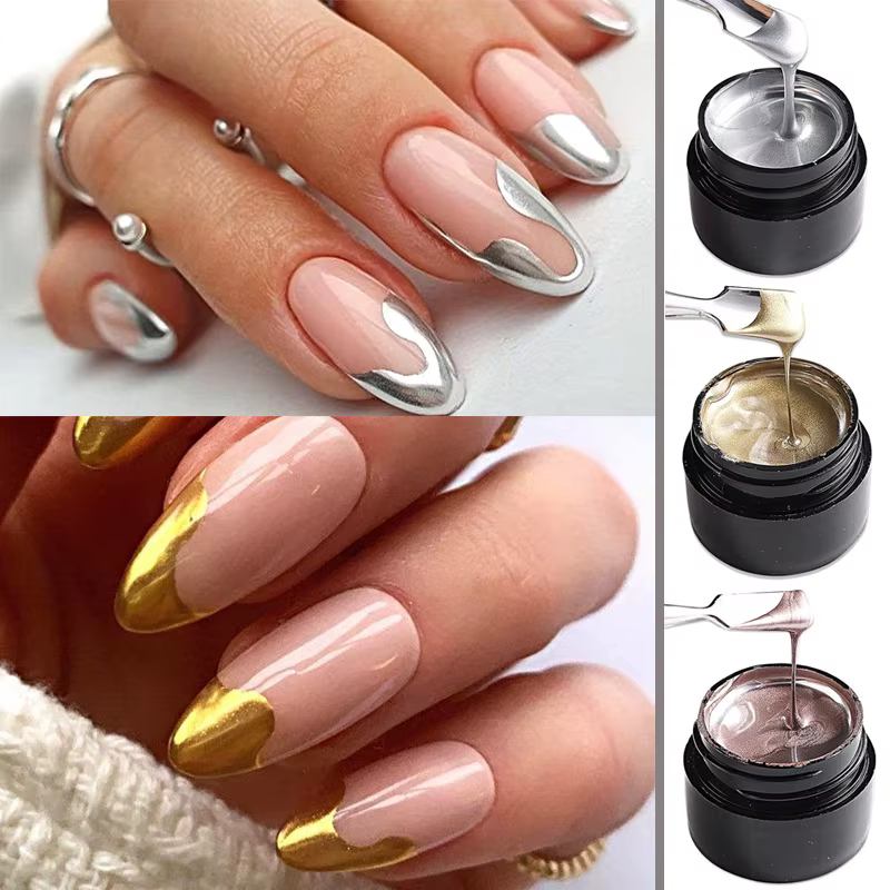 Peinture métallique Gel Chrome or argent Rose or effet miroir vernis à ongles Super lumineux ligne de dessin