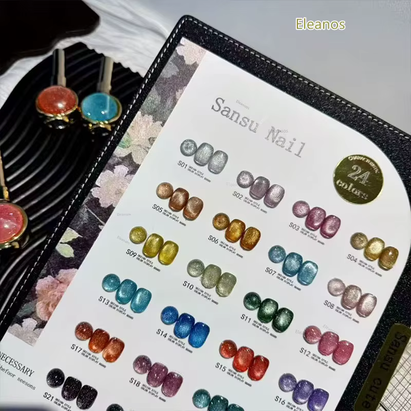 Eleanuos Gel Polish Effet Œil de Chat 24PCS Vernis Semi-Permanent UV Sansu Magnétique Gel Brillant