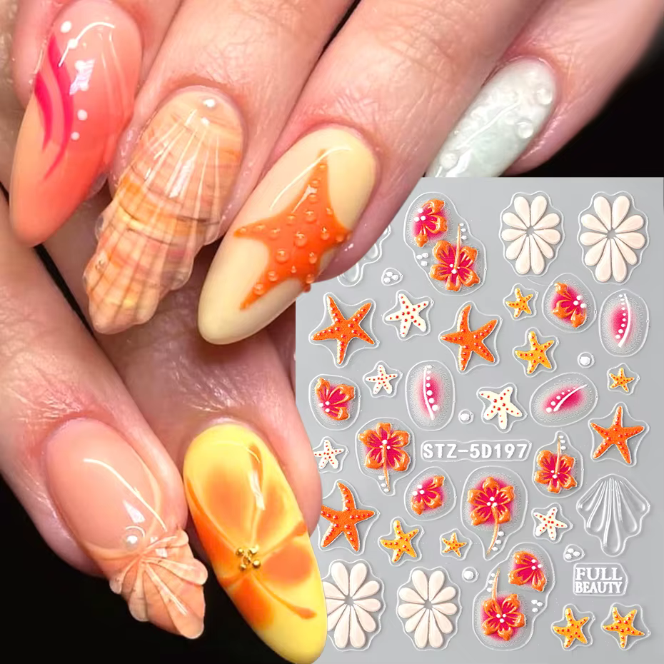 Autocollants pour ongles Étoile de mer orange Hibiscus