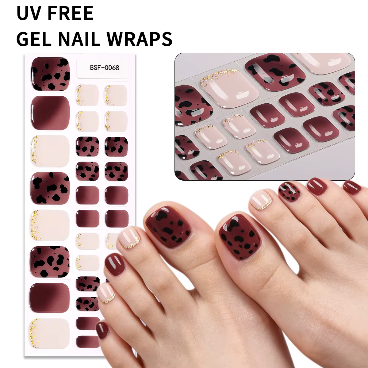 34 autocollants pour ongles de pieds en gel sans UV