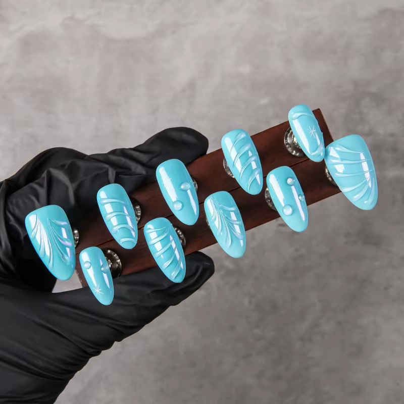 Faux ongles à presser Tiffany Blue faits main