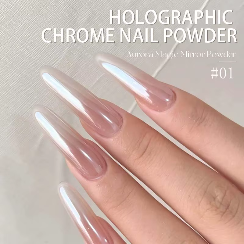 Poudre à ongles chromée nacrée blanche