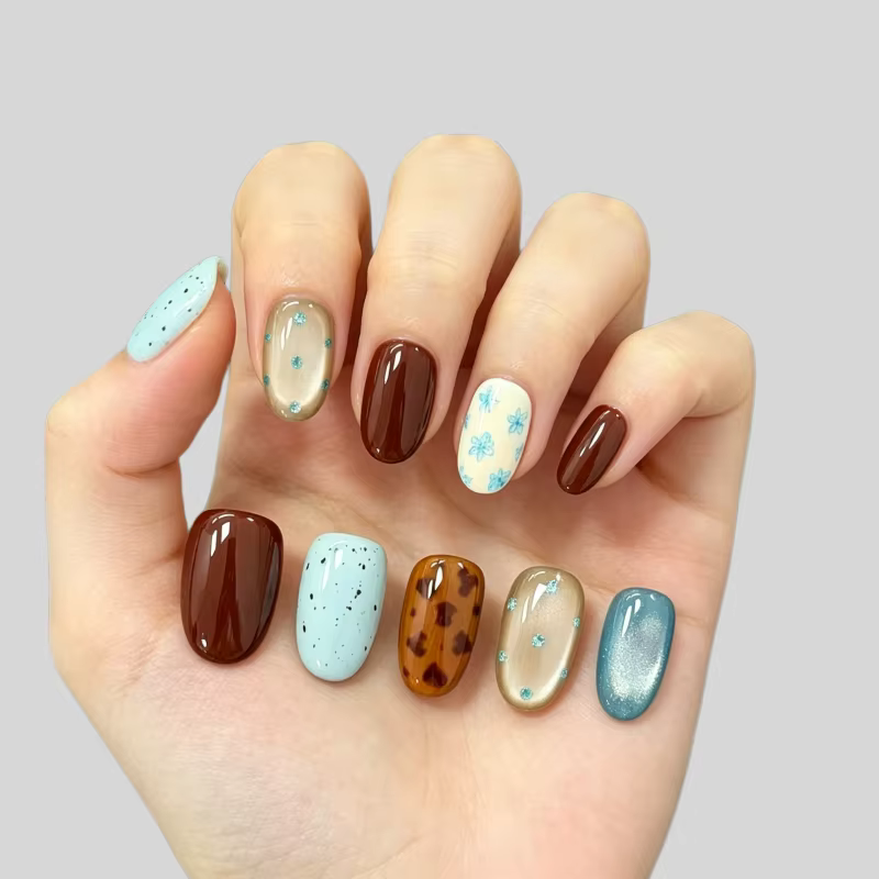 30 faux ongles turquoise