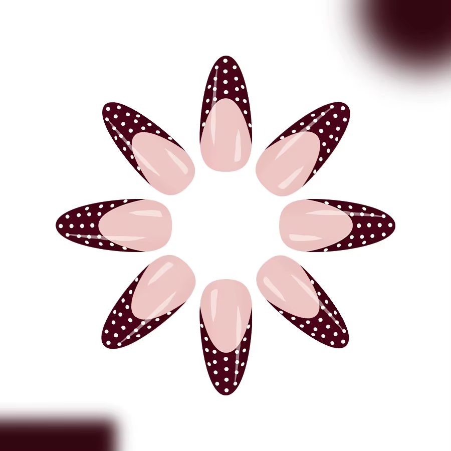 Doux français pointe presse sur ongles moyen amande forme brillant rouge blanc à pois faux