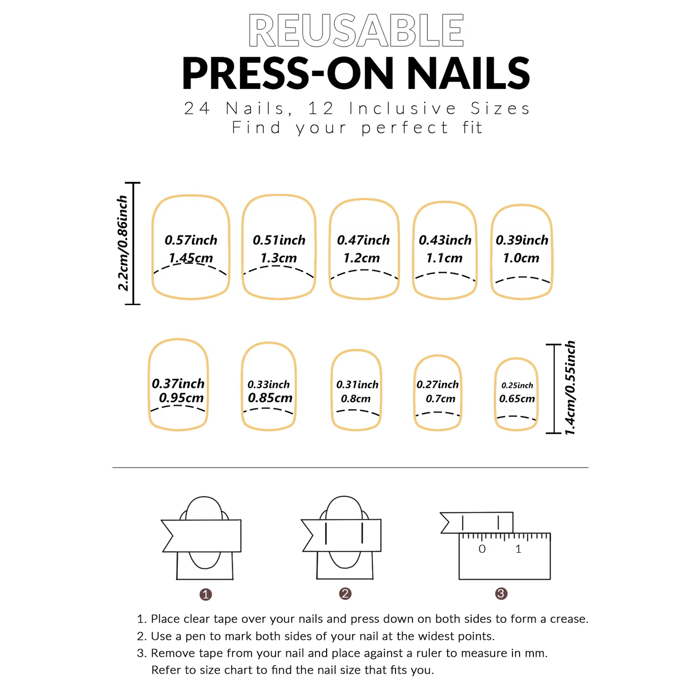 24 pièces ongles de Style presse carrée