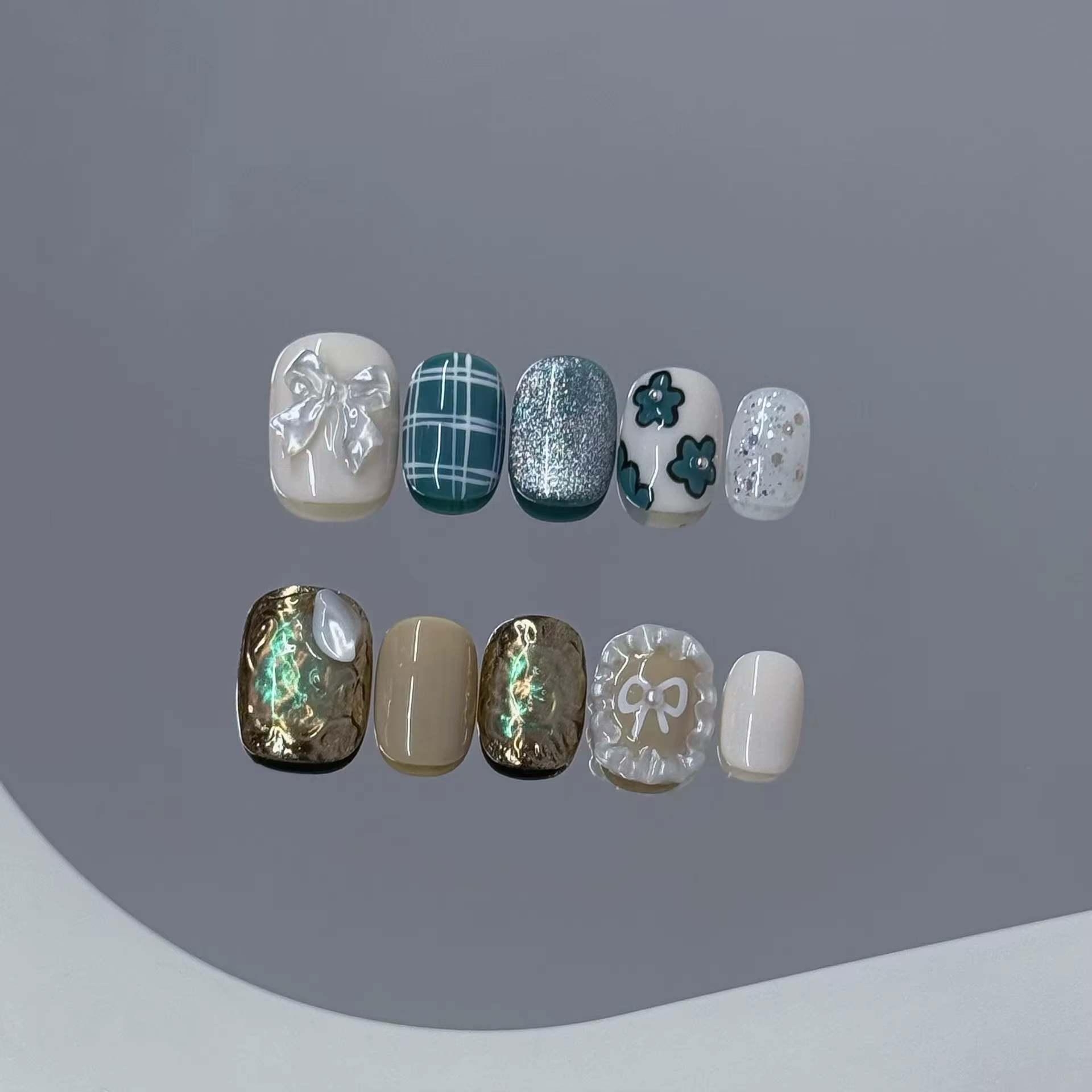 10 pièces à la main presse courte sur les ongles brillant diamant décor faux