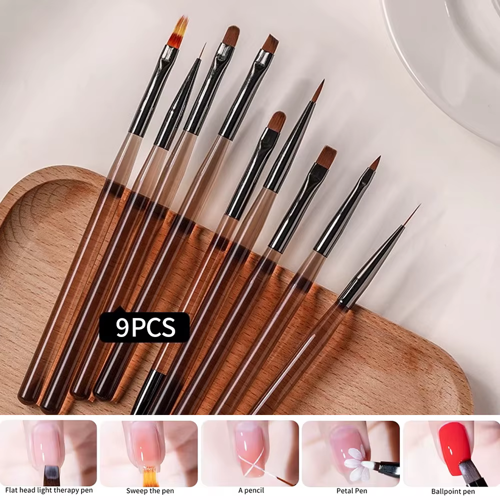 9 Pcs Outils de Peinture pour Nail Art avec Pinceaux pour Gel d'Extension d'Ongles