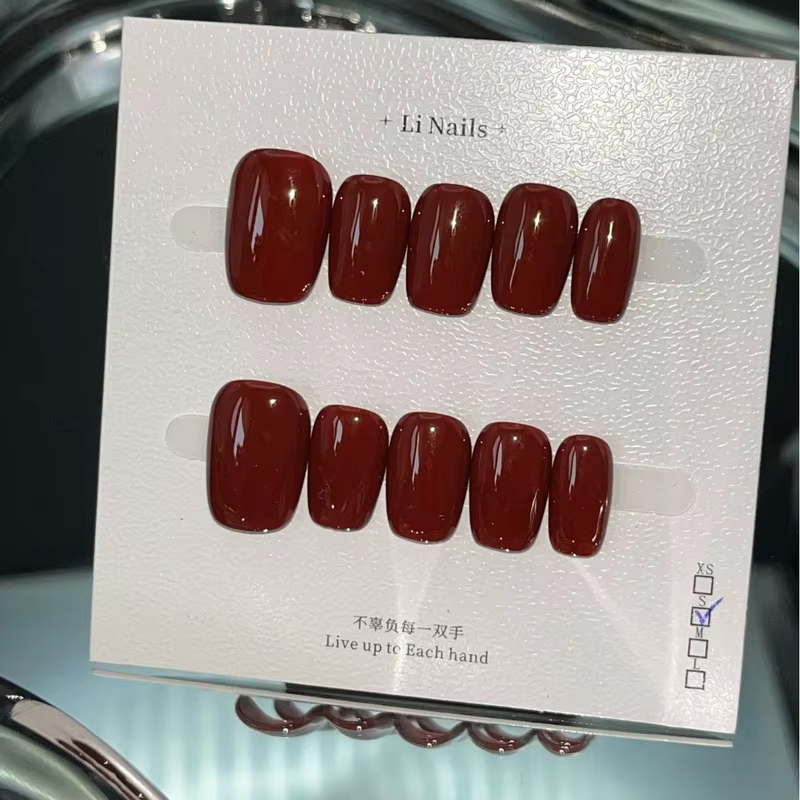 Vin rouge cerise pur fait à la main ongles portables de haute qualité monochromatique blanc améliorant automne hiver nouveau Style beauté santé