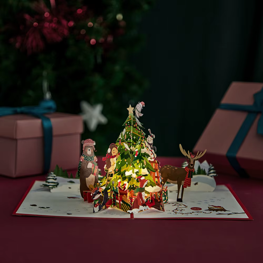 Carte pop-up de Noël 3D, carte de vœux festive bonhomme de neige, parfaite pour les cadeaux de fête de Noël, la décoration de la maison, cadeaux de vacances-avec lumière