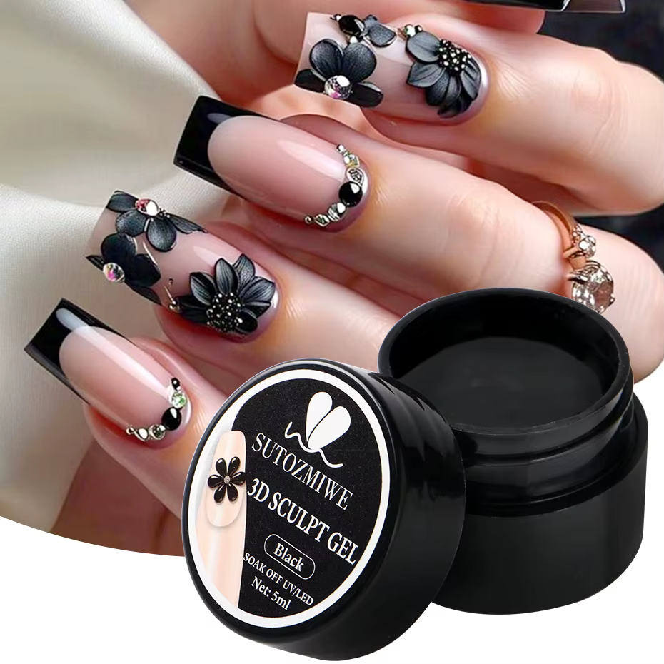 Gel Sculptant 3D Noir 5ml pour Extension Rapide des Ongles