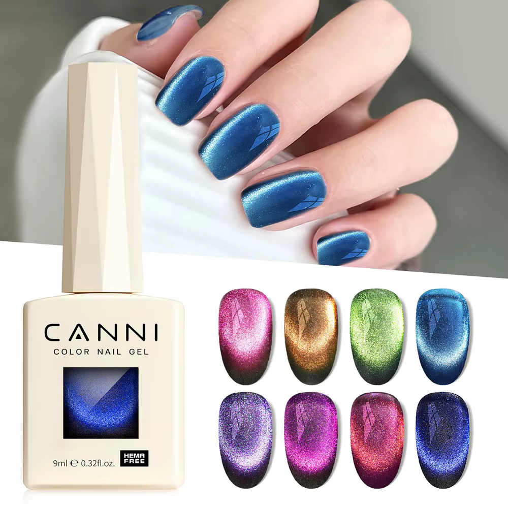 Kit de vernis à ongles gel œil de chat CANNI 8 pièces/kit 9ML, sans TPO/HEMA, à faire tremper, UV LED, vernis gel ultra brillant, paillettes, semi-permanent