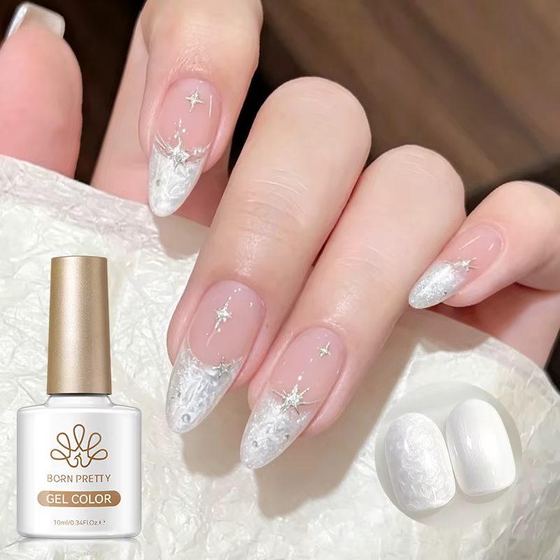 BORN PRETTY 10ml Gel Polish Effet Fil Blanc Nacré Pailleté Brillant Semi-Permanent Soak Off UV LED Vernis pour Salon de Manucure à Domicile
