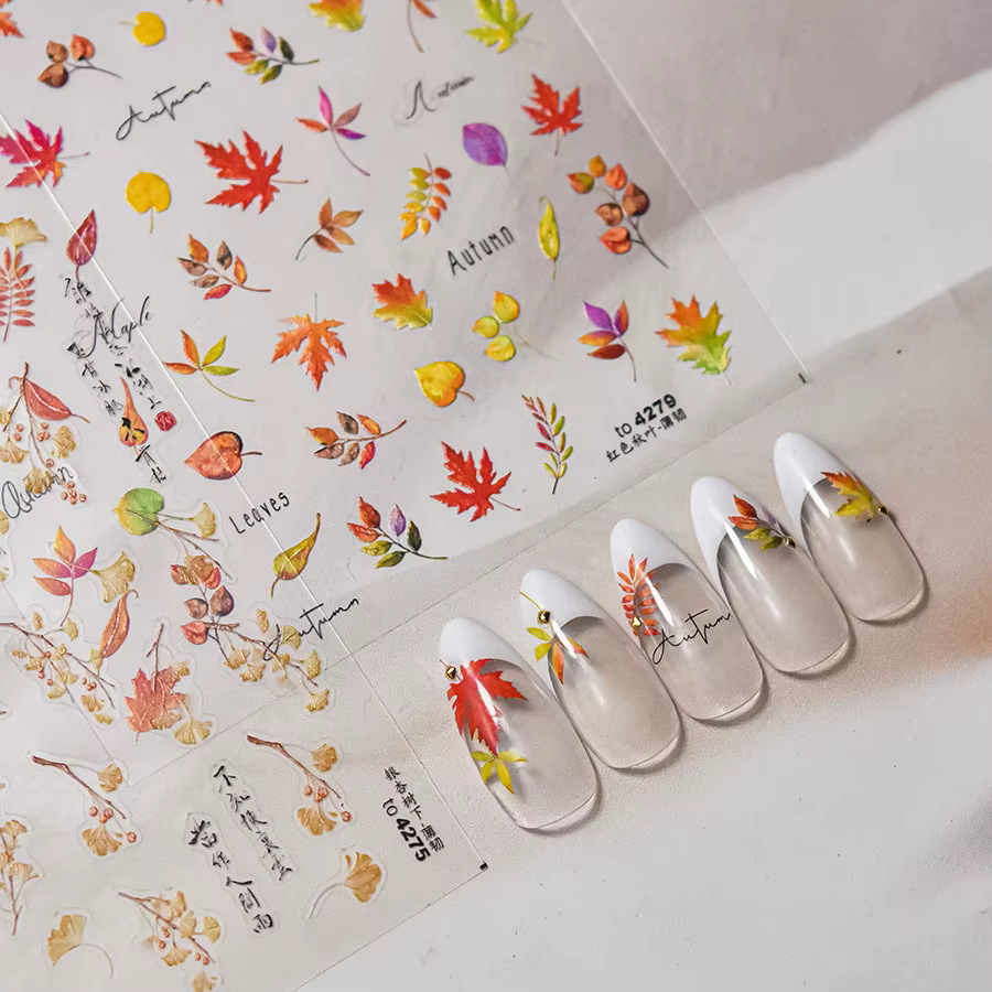 Automne automne Nail Art feuille d'érable autocollants 3D feuilles rouges autocollants pour ongles Art bricolage auto-adhésif manucure décoration décalcomanies bricolage