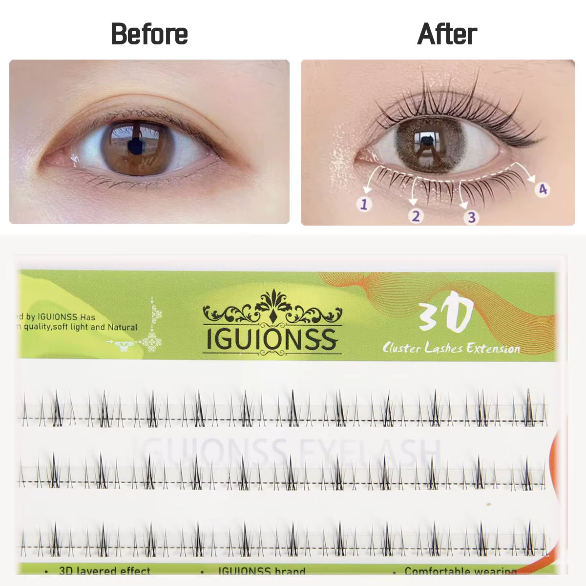 Faux cils inférieurs à tige transparente