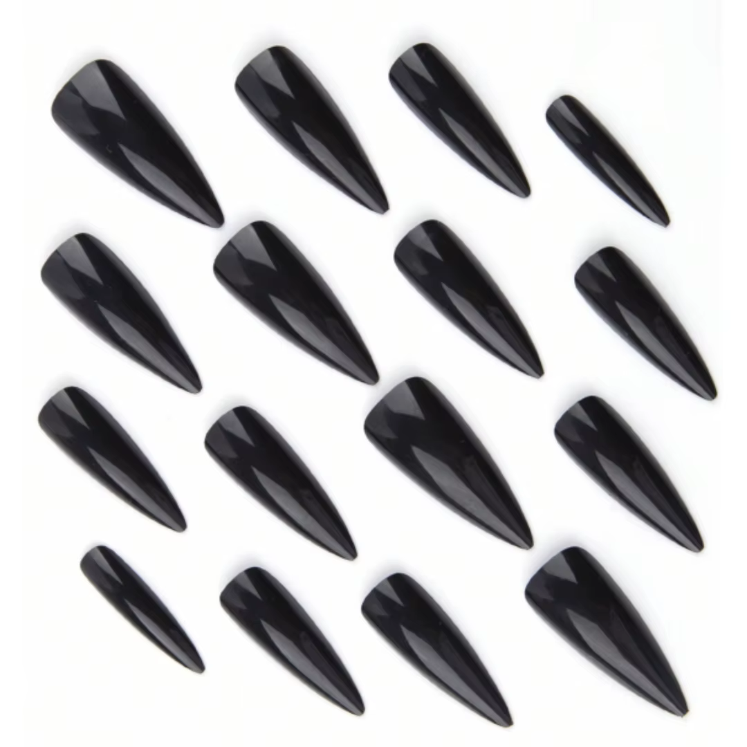 Transformez vos ongles avec 24 pièces Extra Long Stiletto style français moderne classique simple noir couleur unie