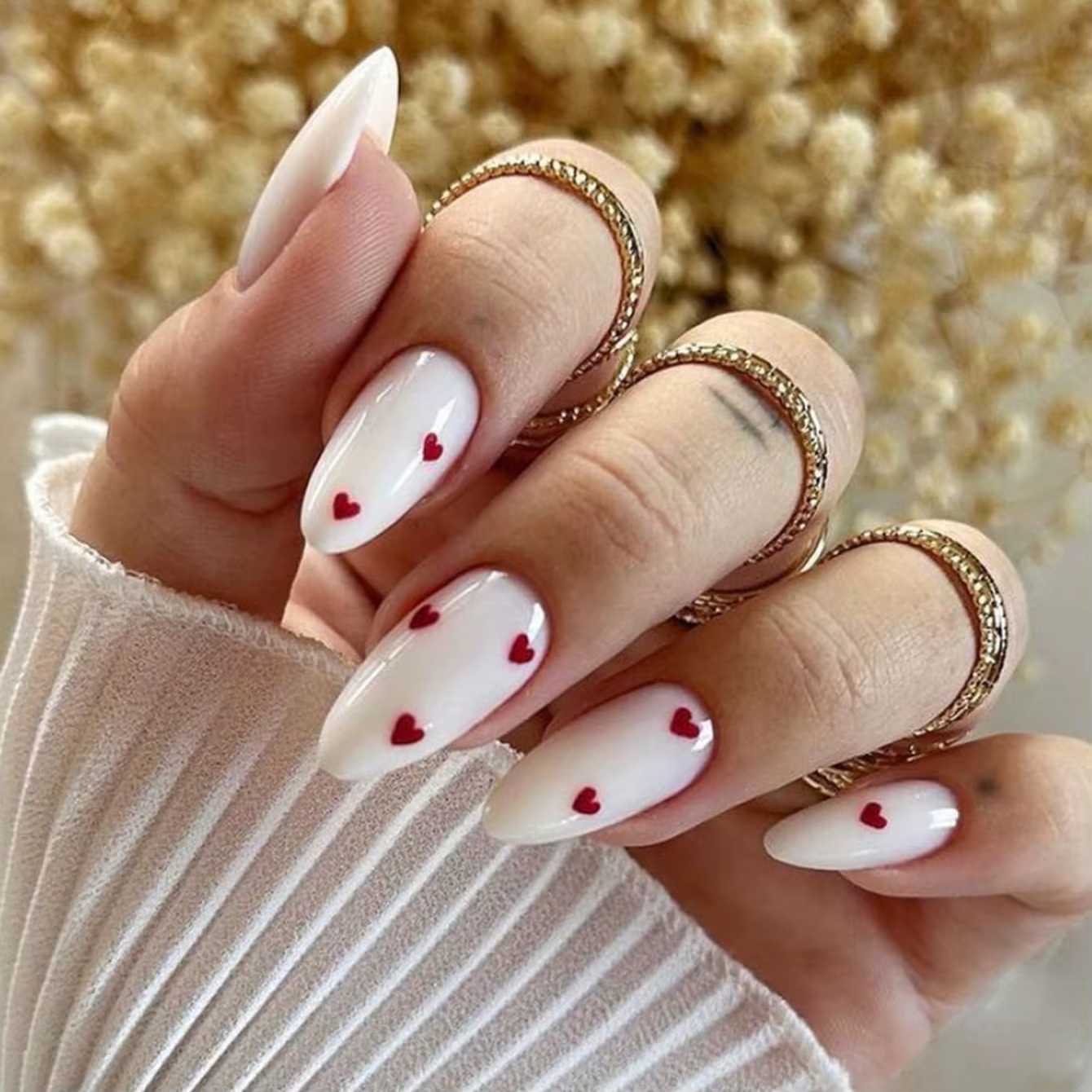24 pièces ongles en forme d'amande blanc couverture complète presse rouge