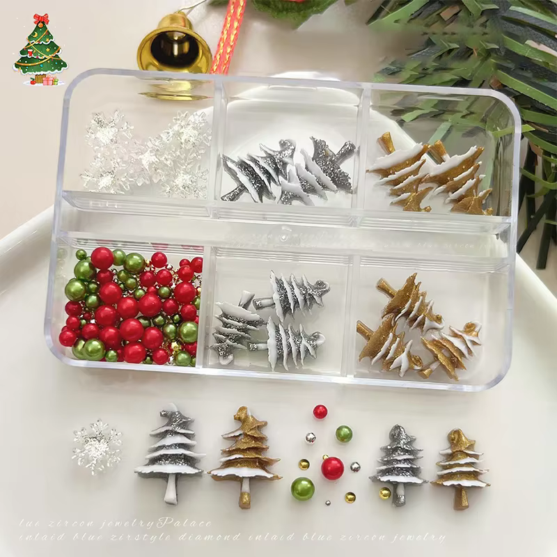 6 grilles/boîte de perles de noël rouge/vert