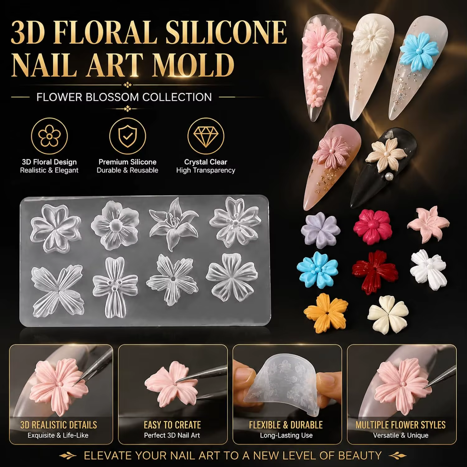 Moule en silicone pour nail art motif fleur d'hibiscus hawaïenne