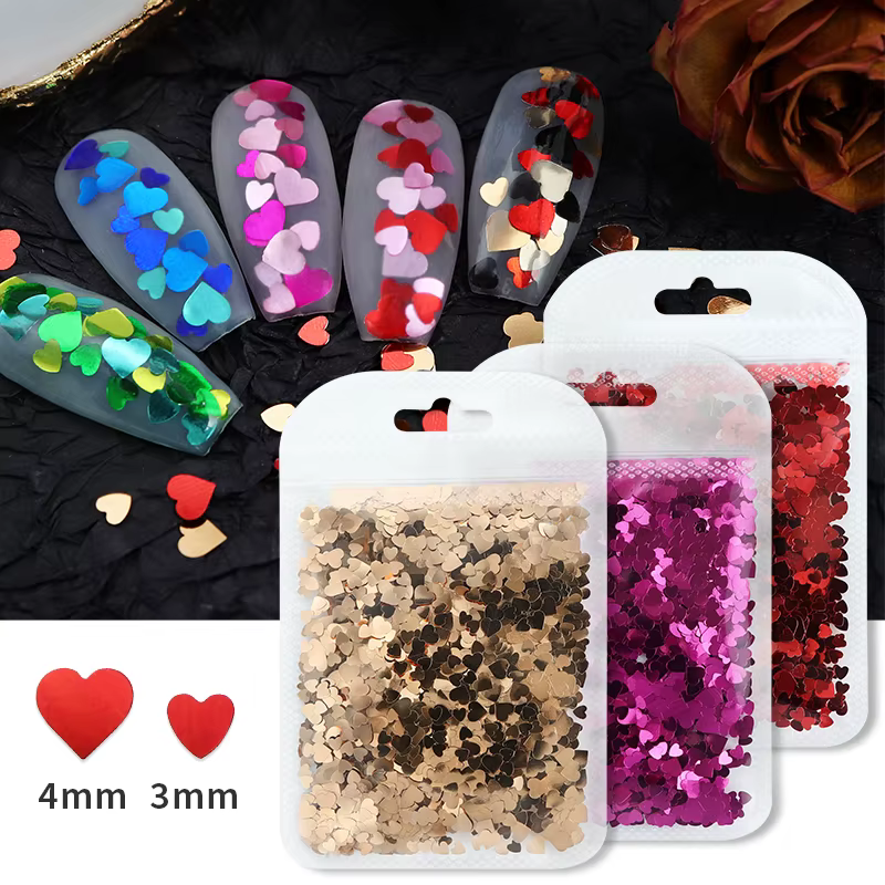 Doux amour coeurs ongles paillettes