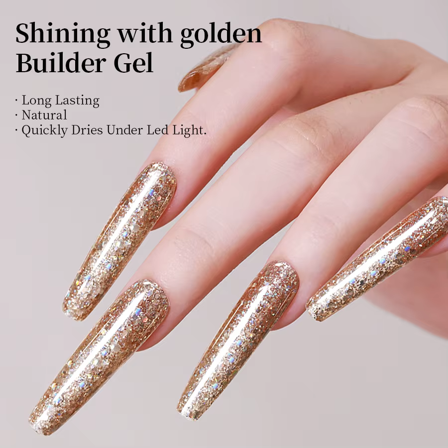 RSNAIL 5g 3 en 1 Extension Gel vernis à ongles doré argent paillettes scintillant construction UV Gel