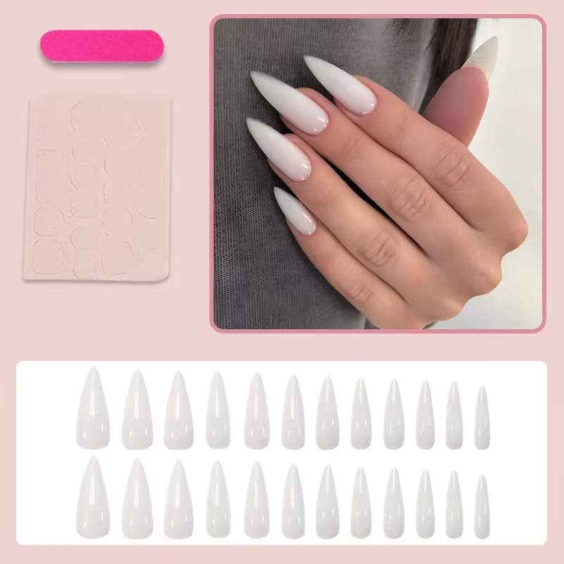 24 faux ongles longs pointus style patch