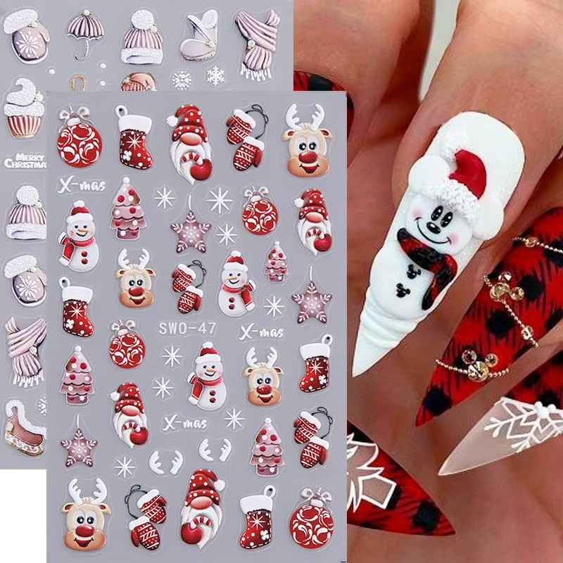 Autocollant pour ongles 5D de dessin animé de Noël d'hiver unique