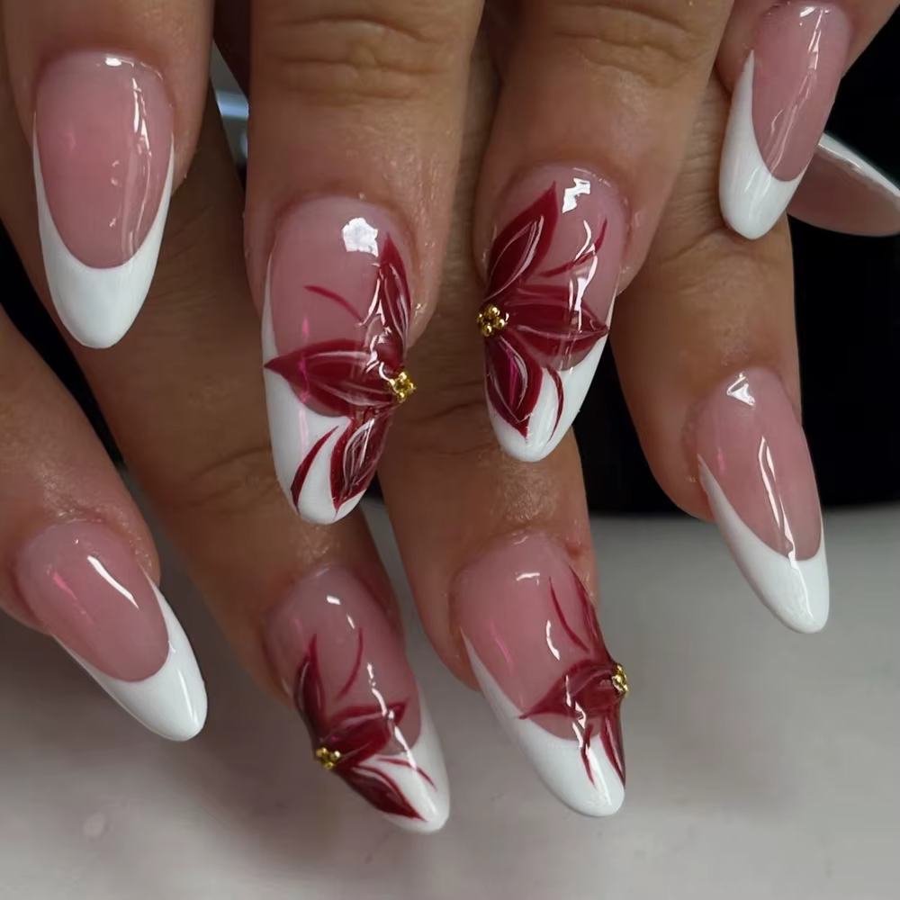 Transformez vos ongles avec, 24 pièces de fleurs blanches, ongles à pression en amande française, adaptés parfaitement et au design de longueur moyenne, faux na en acrylique