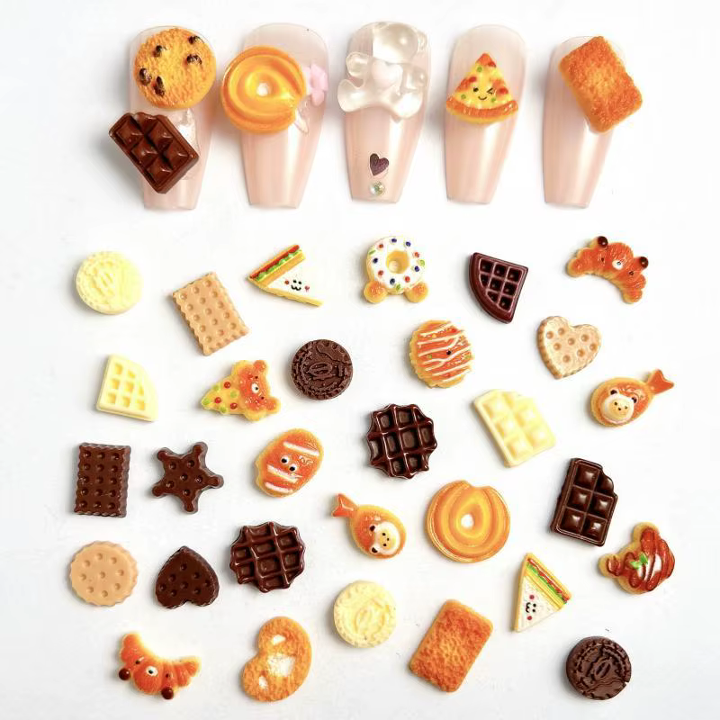 Ours créatif crème glacée chocolat Nail Art accessoires mignon simulé sourire Sandwich étoile Biscuit Dessert ongles