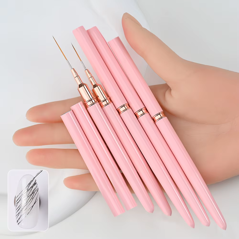 7/10/12/15/20m rose français Nail Art Liner peinture brosse 5 pièces/ensemble Ultra-mince lignes allongées ongles