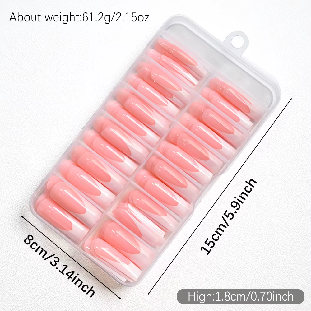 120 pièces brillant rose français presse sur ongles 12 tailles longs carrés faux